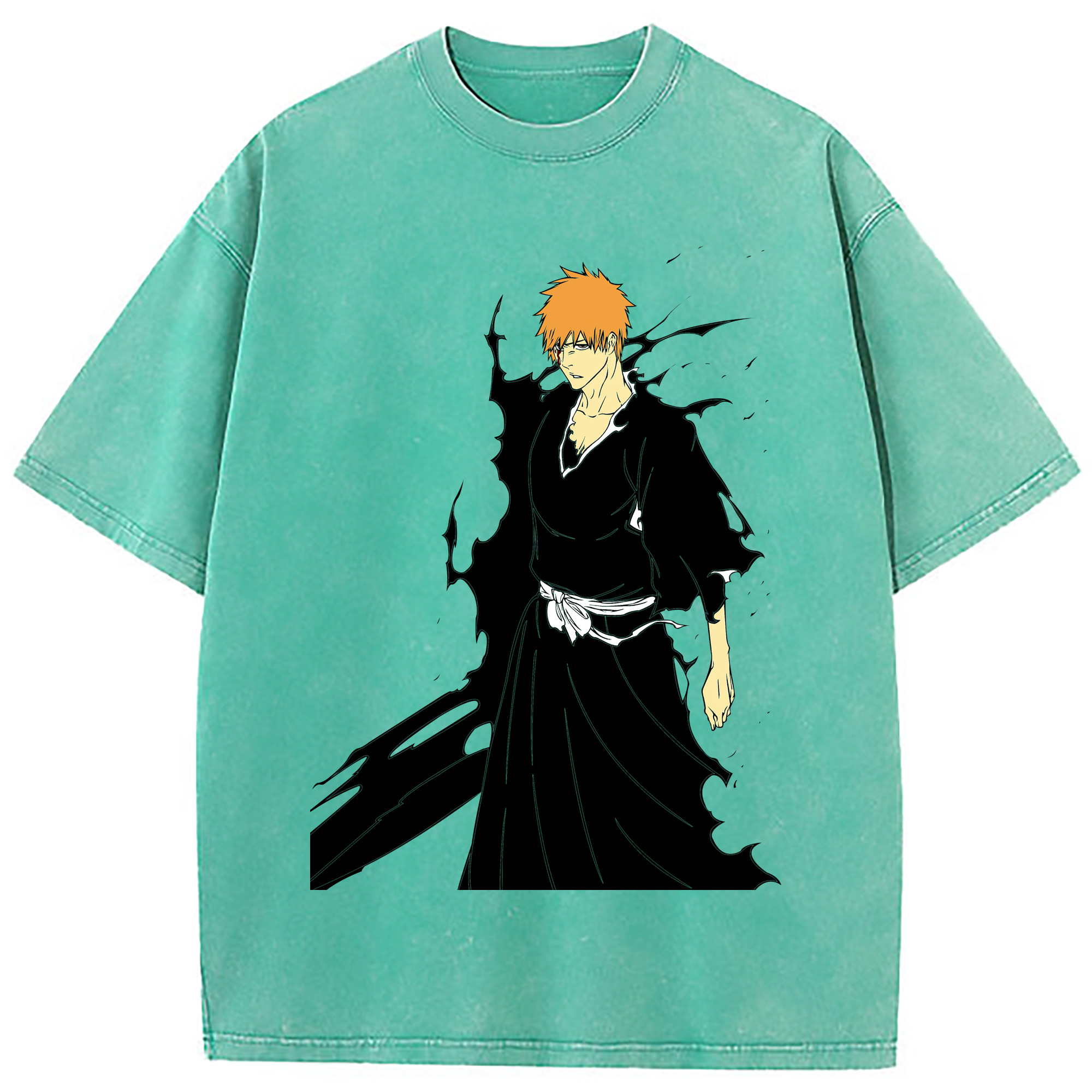 （画像用） ブリーチ 黒崎一護（くろさき いちご）BLEACH Kurosaki Ichigo 綿100% ヴィンテージ風 半袖Tシャツ（フロントプリント）